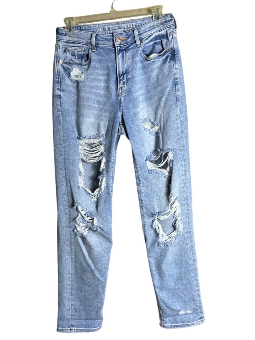 American Eagle Ripped Mom Jeans High Rise Distressed Stretch Denim Grunge Wom 4